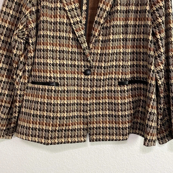 Cato NEW Brown & Tan Plaid/Houndstooth Print Plus Size Blazer Jacket Size 26/28 - Picture 3 of 6